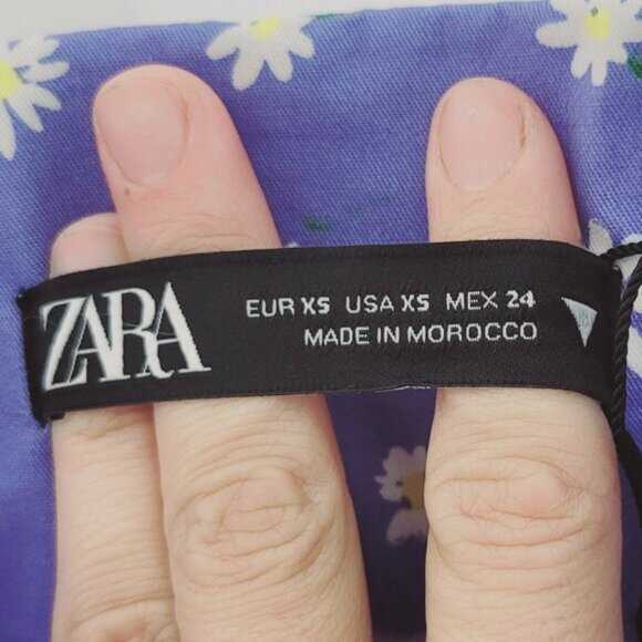 Zara Blue Pants Daisy Print Cropped High Waisted Cotton Blend Zipper XS NWOT - Picture 7 of 12